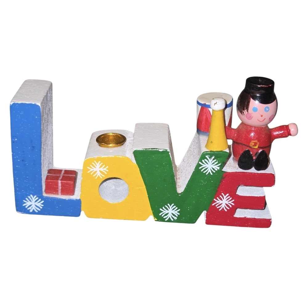 Vintage Giftco Christmas Love Wooden Candle Holder